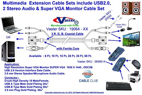 Conjunto de cabos SUPERECABLE - USB KVM, conjunto de cabos USB2.0 KVM de 35 pés de alta resolução