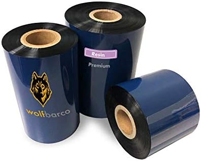 12 rolos Wolfbarco 3,5 x 1181 'Resina premium Ribbon de transferência térmica para etiqueta e código de barras para impressoras Datamax, tamanho do núcleo 1, CSI