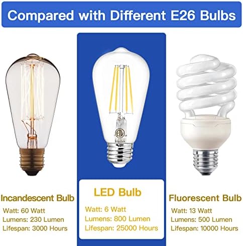 Sailstar E26 Bulbo LED 60 Watt equivalente, lâmpadas de Edison led 800lm, 4000k Natural Daylight, 120V CRI85+ 6W Lâmpadas limpas vintage
