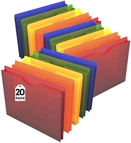 1 Máquico de arquivo de arquivo de office Expandível de plástico, bolsos de arquivo, bolsos de arquivo em expansão resistente à umidade, jaqueta de arquivo expansível de 1 , tamanho da letra, cores variadas, 20 pacote