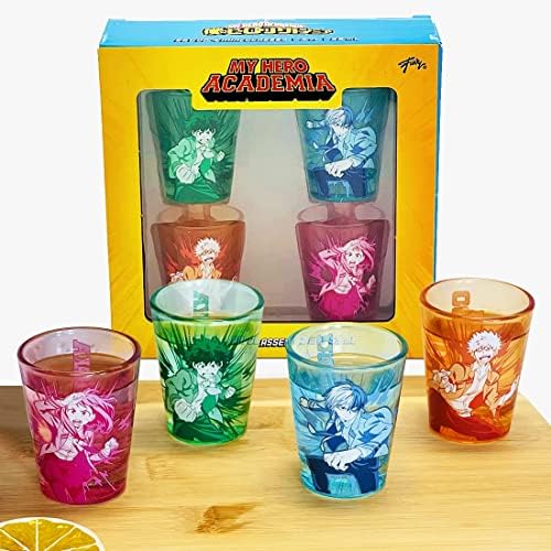 My Hero Academia Mini Glass Conjunto 2 oz | Apresentando Deku Ochaco Bakugo e Todoroki | Para 14+ | Mha | Glass de anime Shot