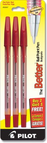 Piloto, a melhor caneta de caneta Ball Point Recilabilizável canetas, ponto fino, tinta azul, 2 pacote + 1 bônus