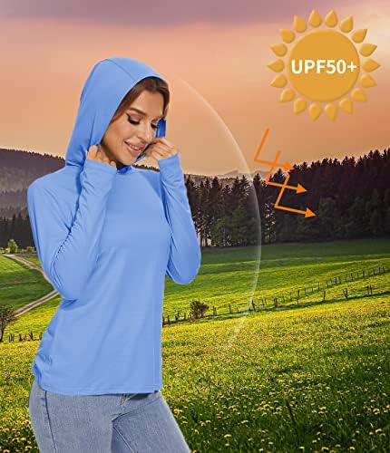 TACVASEN MULHERES UPF 50+ Sun Protection Capuzes camisas de manga comprida Caminhada de caminhada seca rápida com
