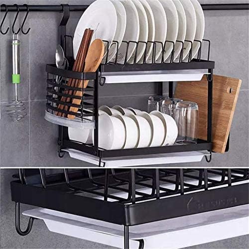 PDGJG Rack de cozinha em aço inoxidável - Rack de prato de prato de prato de parede, com tempero de armazenamento preto