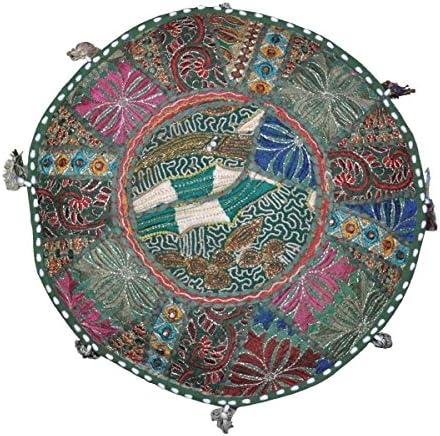 Capa de Pouf de retalhos de retalhos indianos, tampa tradicional de bordados tradicionais de capa de pouf