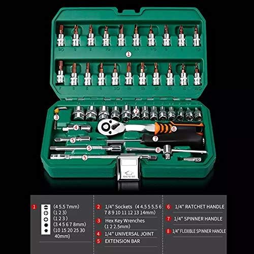 Lkyboa 46pcs Spocket Professional Socket Settle Settle Chavet Ratchet Definir Ferramentas de reparo de carros Ferramentas