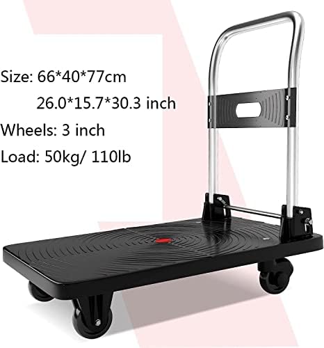 Giuin Platform Truck Push Push Dolly Plataforma Caminhão Moving Push Cart com alça de metal dobrável e 4 rodas giratórias e lançador fixo para livraria de casa Hotel Cart Dolly