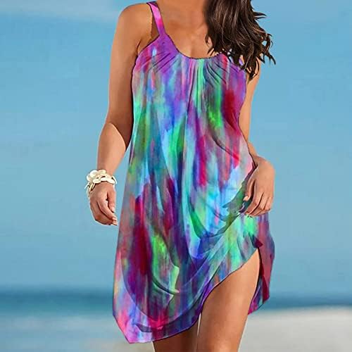 Vestido de praia de verão feminino casual vestido boêmio solto fut flowy vestido vestido sem mangas V pescoço de vestido