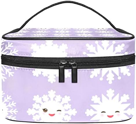 Bolsa de maquiagem de viagem com compartimento, Kawaii Snowflake Conjunto de fundo roxo Caso grande cosmético Caixa de beleza