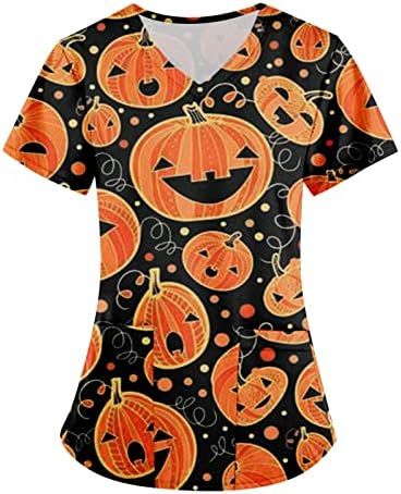 Halloween Scrub Tops Mulheres Scrub Uniformes Stretch Plus Size Moda Enfermeira Tshirts com bolsos impressões Mulheres Scrubs