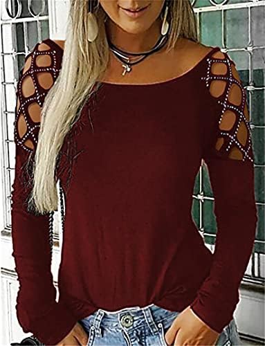 ANDONGNYWELL WOMENS ombros frios ombros casuais camisas de manga longa solta o pescoço de túnica sexy blusa sólida