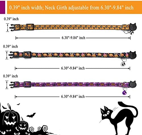 FILHOME 3 PACK CAT HALLOWEEN CLAR, GATO DE CATO CATO DE CATO COMPREGO COM BELL, PET RÁPIDO COLLARES