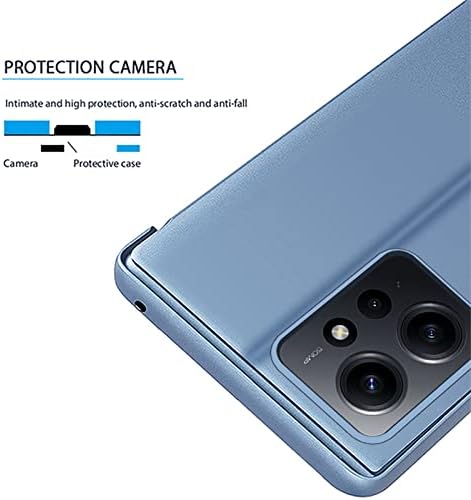 CACO CCSAMLL Mirror para Xiaomi Redmi Nota 12 4G Suporte Carregamento sem fio, Tampa inteligente Tampa fina Ultra com capa Flip de Kickstand para Xiaomi Redmi Nota 12 4G QH Blue