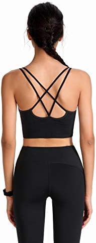 RushaiBar Strappy Sport Bras for Women, Cross Cross Back acolchoado sutiã cortado para fitness de treino de ioga com copos removíveis