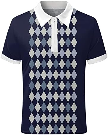 XXBR Camisas de pólo de verão para homens, 2022 Novos tops de golfe com zíper masculino de zíper de manga curta estampa de listra de