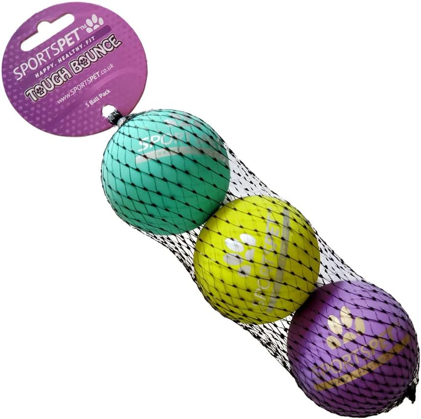 Sportspet Tough Bounce - Altamente durável - Bola de Dog Rubber Premium não tóxico - 3pk
