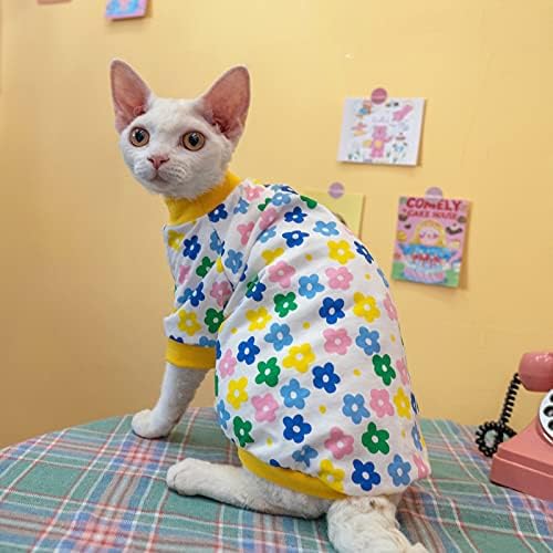 Roupos de gato sem pêlos de algodão fino Impressão de verão Roupas com ar condicionado de mangas curtas para esfígono, cornish