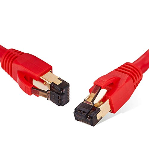 CAT 8 Rede de cabo Ethernet Patch Red 0,5ft 40 Gbps, 2000MHz Copper 26AWG S/FTP Cordão de desempenho de alta velocidade,
