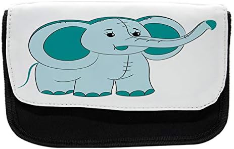 Caixa de lápis de animal azul -petróleo de Ambesonne, estampa de elefante de desenho animado, bolsa de lápis de caneta