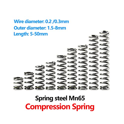 10pcs Absorção de choque de compressão de rebote da mola de mola cilíndrica Pequeno compressão de compressão 65mn, comprimento 25 mm, 0,2 mm × 1,5 mm