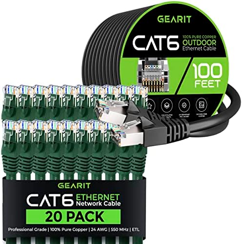 Gearit 20pack 1ft Cat6 Ethernet Cable & 100ft CAT6 CABO