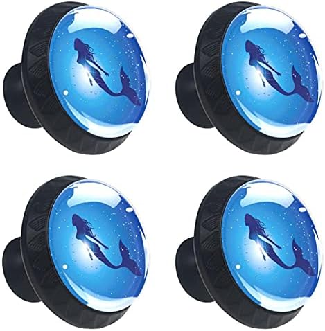 Botões de gaveta de cerveja Maçanetas de gabinete azul de sereia para berçários botões de cômoda redonda em botões decorativos 4pcs 1.38 × 1.10in