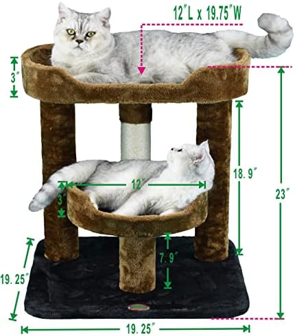 GO Clube Pet 23 Cat Tree Scratcher Kitty Condoming Kitten Furniture com duas camas de poleiro elevadas e base grande para