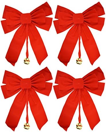 Conjunto de 2 grandes arcos de natal de veludo vermelho com sino de metal pendurado - medidas - 10 x 15 apenas dentro de casa