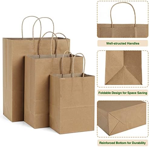 Poever Brown Paper Sacols com alças 10x5x13 Kraft Paper Sacos 100 PCs sacos de presentes em massa sacos de compras sacos de