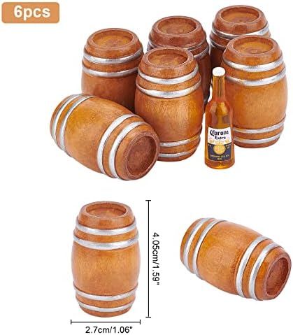 NBeads 6 PCs Miniatura de madeira de madeira, Mini House Drink Acessórios Modelo de estatueta de barril de cerveja para