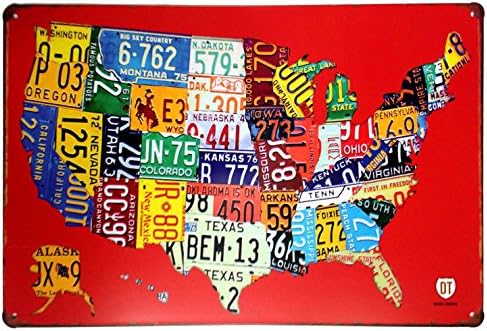 Erlood Red US Mapa Rota 66 Decoração Retro Decoração Metal Placa Vintage Tin Sign 12 x 8