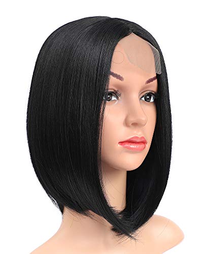 Jolnvca Black Bob perucas retas perucas curtas para mulheres fibra de fibra resistente ao calor