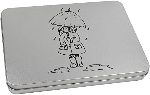 Azeeda 'Rainy Day Girl' Metal Articled Stationery Tin/Storage Box