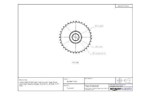 Tsubaki 100BTL35 Sprocket Chain de rolo, fita única, design de toperlock, bucha 3020 necessária, 35 dentes, #100 ANSI No., pitch de 1-1/4