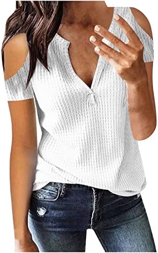 Camiseta de algodão para meninas adolescentes ombro frio 2023 Manga curta Vneck Fit Fit Fit Fit Basic Brunch Camisa 6p