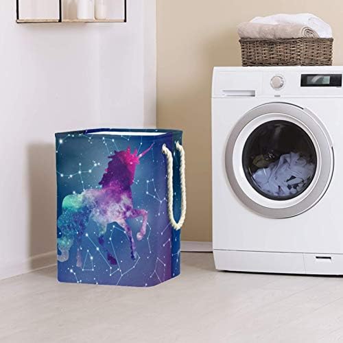 Deyya Unicorn Constellation Laundry Bestkets dificultam altura de altura dobrável para crianças adultas meninos adolescentes meninas em quartos Banheiro 19.3x11.8x15.9 em/49x30x40.5 cm