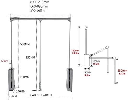 Dsmglsbb Lifting Rail guia de guarda-roupa pull-down, cabide de trilho de roupa puxada por elevação extensível, para sistema de