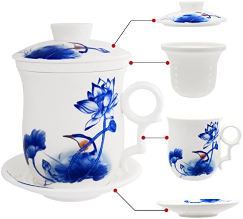 Ameolela porcelana xícara de chá com tampa de infuser e pires - Jingdezhen Ceramics Coffee Caneca de caneca de caneca solta