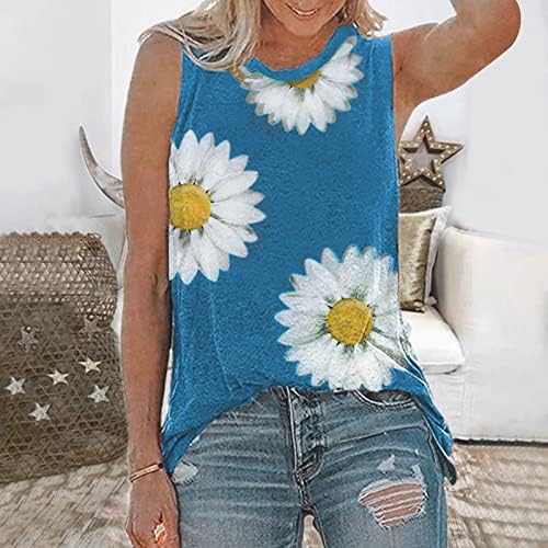 Tampo de tanques de impressão floral de tamanho grande feminino Tampas de tripulação casual com uma blusa sem mangas Trendy Summer T T para leggings