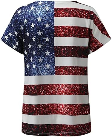4 de julho Camisas para mulheres Manga curta de verão o pescoço T-shirt USA Flag Stars Stripes Trey-Dye Shirt Tunic Tops