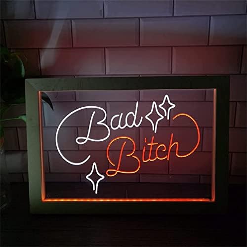 DVTEL Custom LED NEON Sign, Bad Bitch Club USB Luzes de neon Luzes de neon com moldura de madeira, Wall pendurada luminosa placa luminosa, 42x32cm Hotel Restaurant Bar Coffee Shop