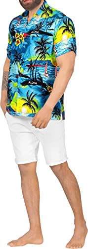 LA Leela Funky Beach Festa de Funk Tropical Cirtas de manga curta Botão da camisa havaiana para homens