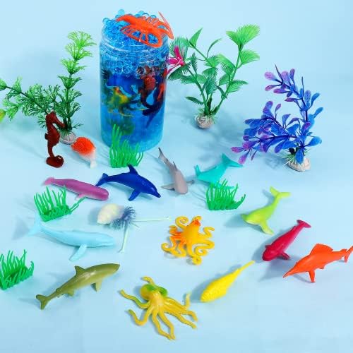 Palksky Ocean Animals Sensory Bin Filler para caixa sensorial, 16 PCs Carregros de vaso de animais marinhos com preenchimentos