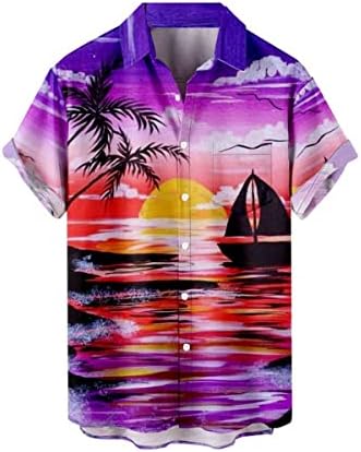 Camisas havaianas de Lmyove para homens de verão Casual Casual Aloha camisa de manga curta Button Down Sirl Beach Top