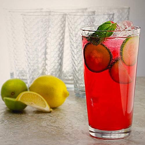 Circleware Paragon Base pesada Highball bebendo copos Tumblers, enorme conjunto de 8 xícaras de chá de chá de chá de entretenimento de cozinha copos de copo para água, suco, cerveja e decoração de bar, 15,7 oz, 15,7 oz, claro