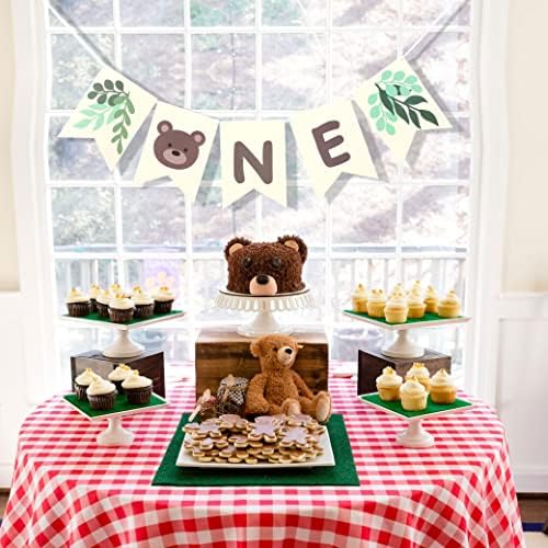 Teddy Bear High Chair Banner - Teddy Bear 1º aniversário, festa de aniversário com tema de ursinho de pelúcia, uma faixa de cadeira alta, decoração de festa de menino, banner de chá de bebê