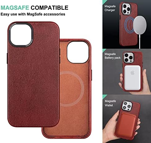 Haobobro projetado para iPhone 14 Cheather Case | Compatível com MagSafe - Caixa de telefone de couro superior artesanal | Capa