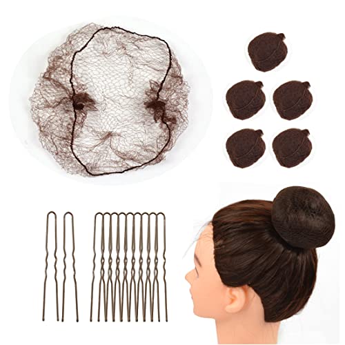 YTBYT 50 PCS redes de cabelo invisíveis malha elástica com 40 pcs em forma de cabelo em forma de cabelo para mulheres pães de