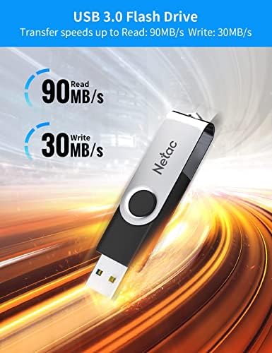 Netac 64 GB USB Stick USB 3.0 Flash Drive, até 90 MB/S, THUMB Drive para armazenamento de dados, unidade de caneta com design giratório, Memory Stick para dados de armazenamento externo/computador/PC/laptop/som