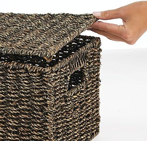 MDESIGN NATURAL PEREGRA BEAGRASS BOLATEM Organizador de cesta de cesta com tampas removíveis para usar no armário, quarto,